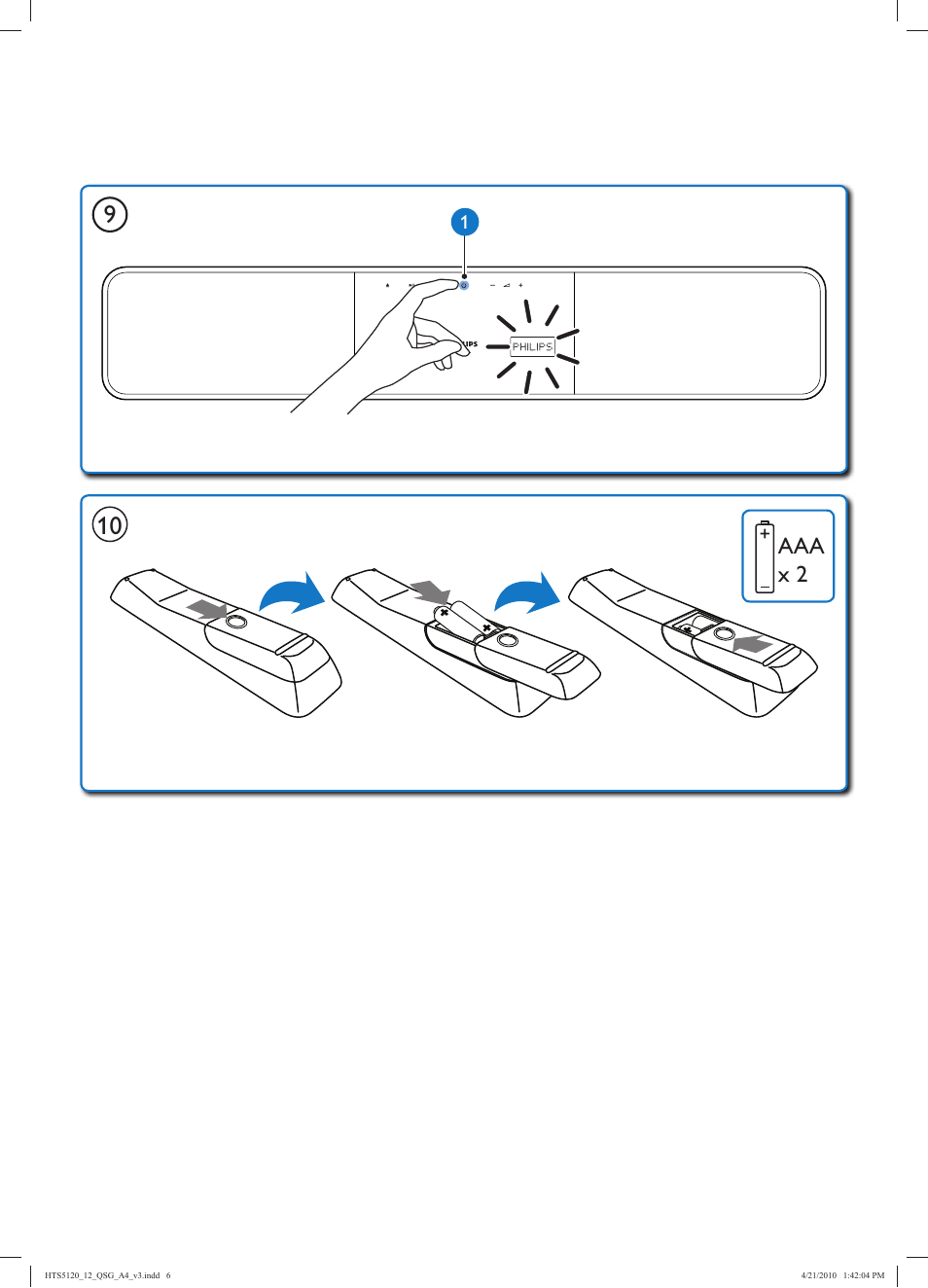 Aaa x 2 | Philips Sistema de cine en casa User Manual | Page 6 / 12