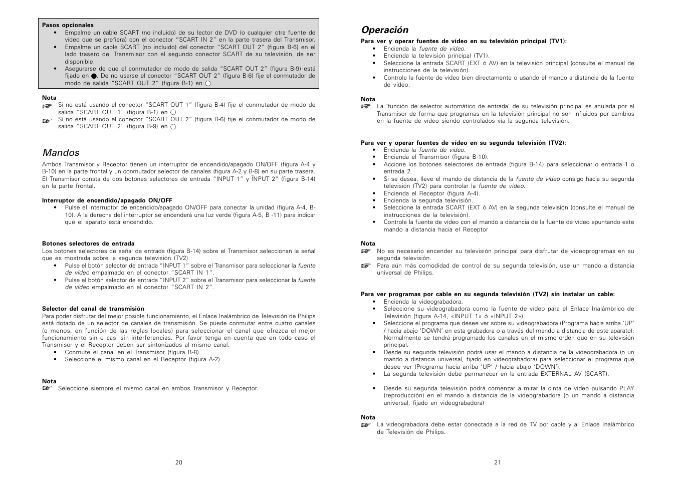 Mandos, Operación | Philips TV Link inalámbrico User Manual | Page 12 / 52