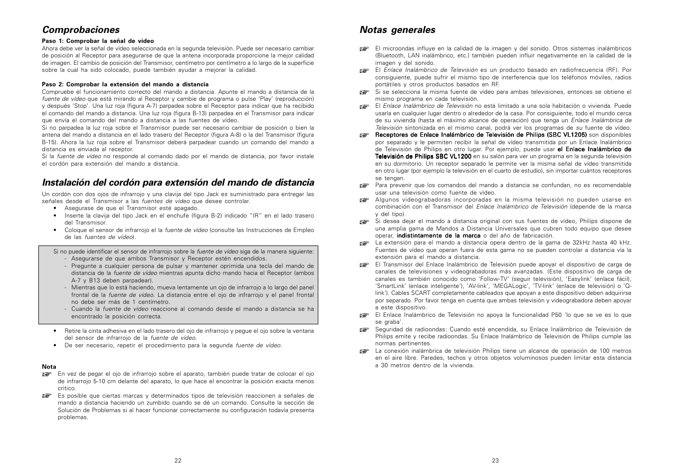 Comprobaciones, Notas generales | Philips TV Link inalámbrico User Manual | Page 13 / 52