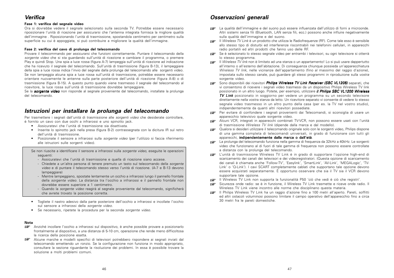 Osservazioni generali, Verifica | Philips TV Link inalámbrico User Manual | Page 25 / 52