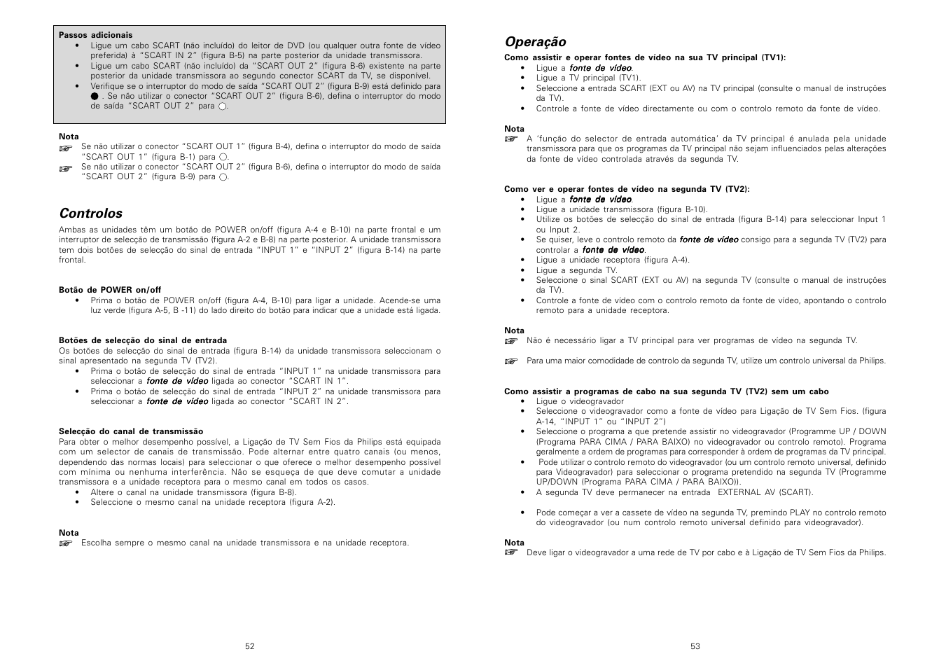 Operação, Controlos | Philips TV Link inalámbrico User Manual | Page 28 / 52