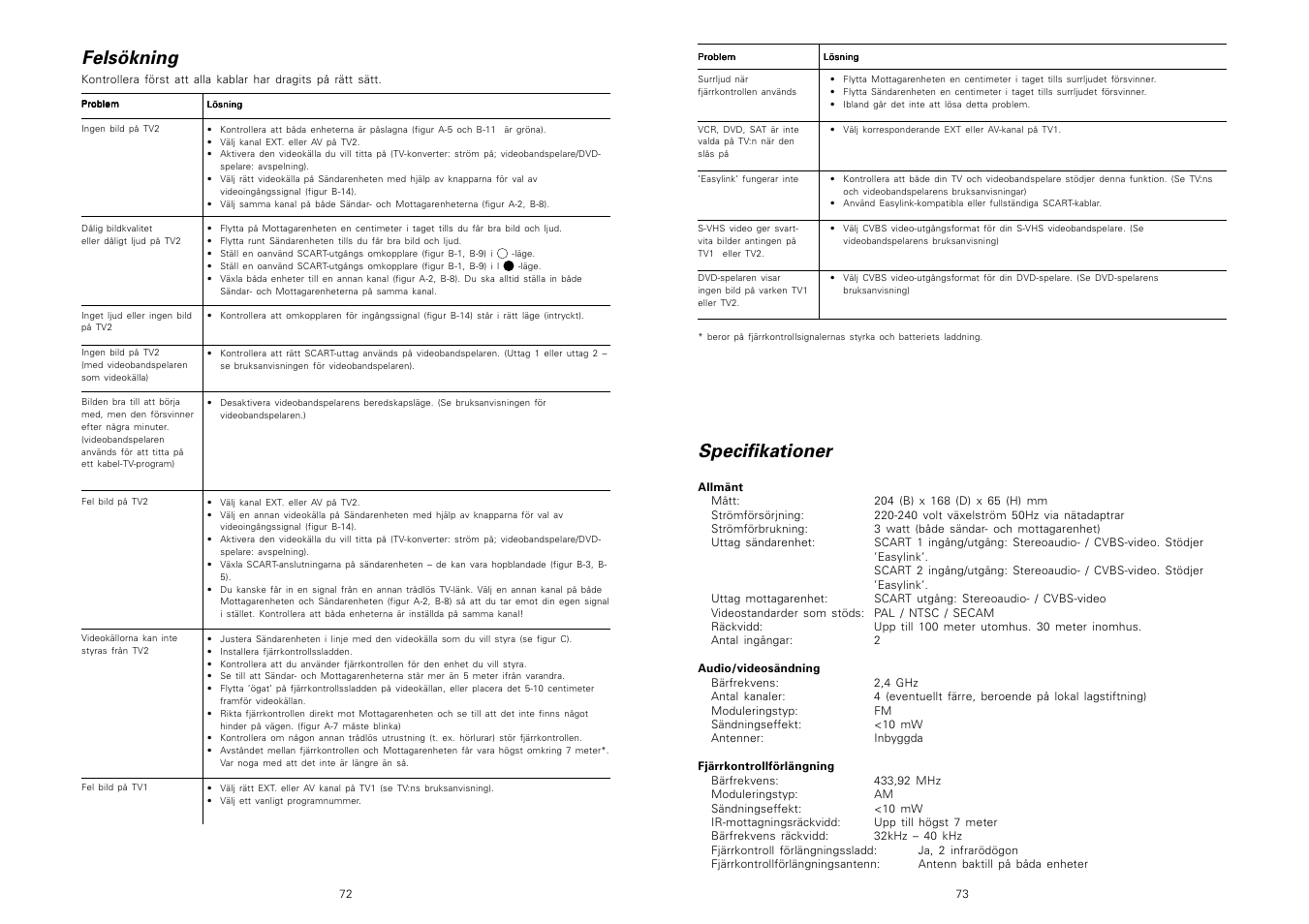 Felsökning, Specifikationer | Philips TV Link inalámbrico User Manual | Page 38 / 52