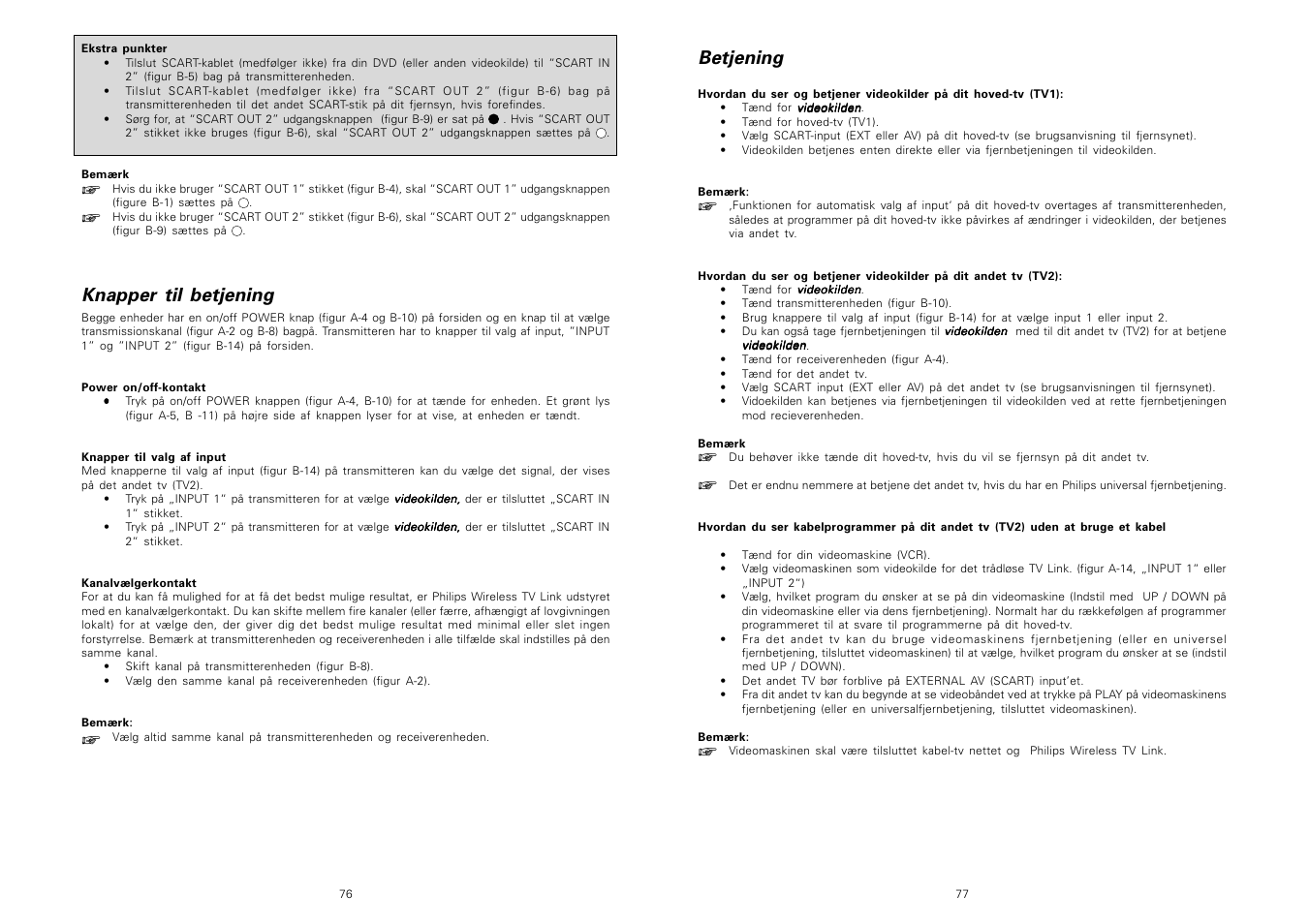 Betjening, Knapper til betjening | Philips TV Link inalámbrico User Manual | Page 40 / 52