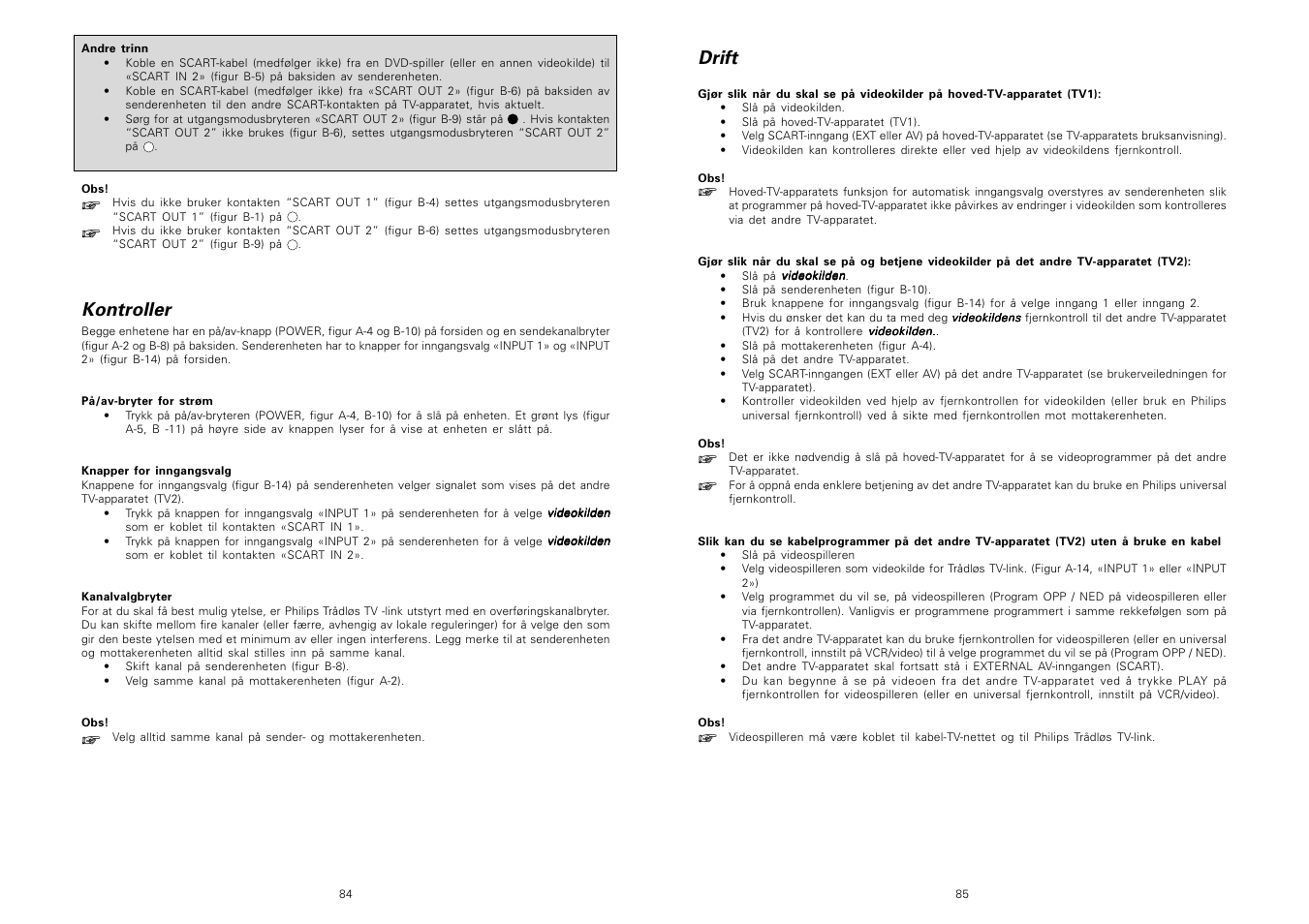 Drift, Kontroller | Philips TV Link inalámbrico User Manual | Page 44 / 52