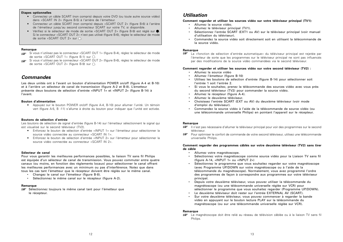 Utilisation, Commandes | Philips TV Link inalámbrico User Manual | Page 8 / 52