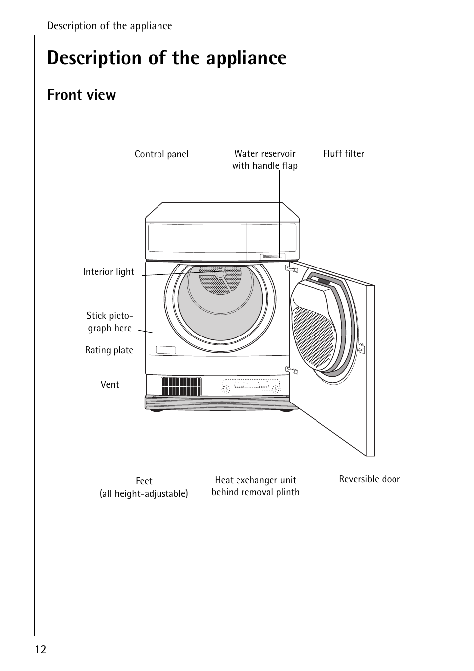 Description of the appliance, Front view | AEG LAVATHERM 57520 User Manual | Page 12 / 36