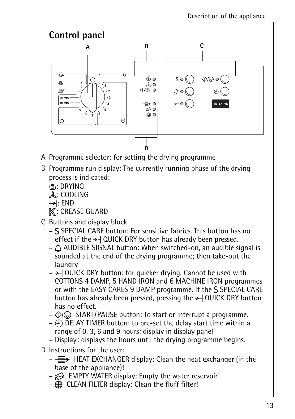 Control panel | AEG LAVATHERM 57520 User Manual | Page 13 / 36