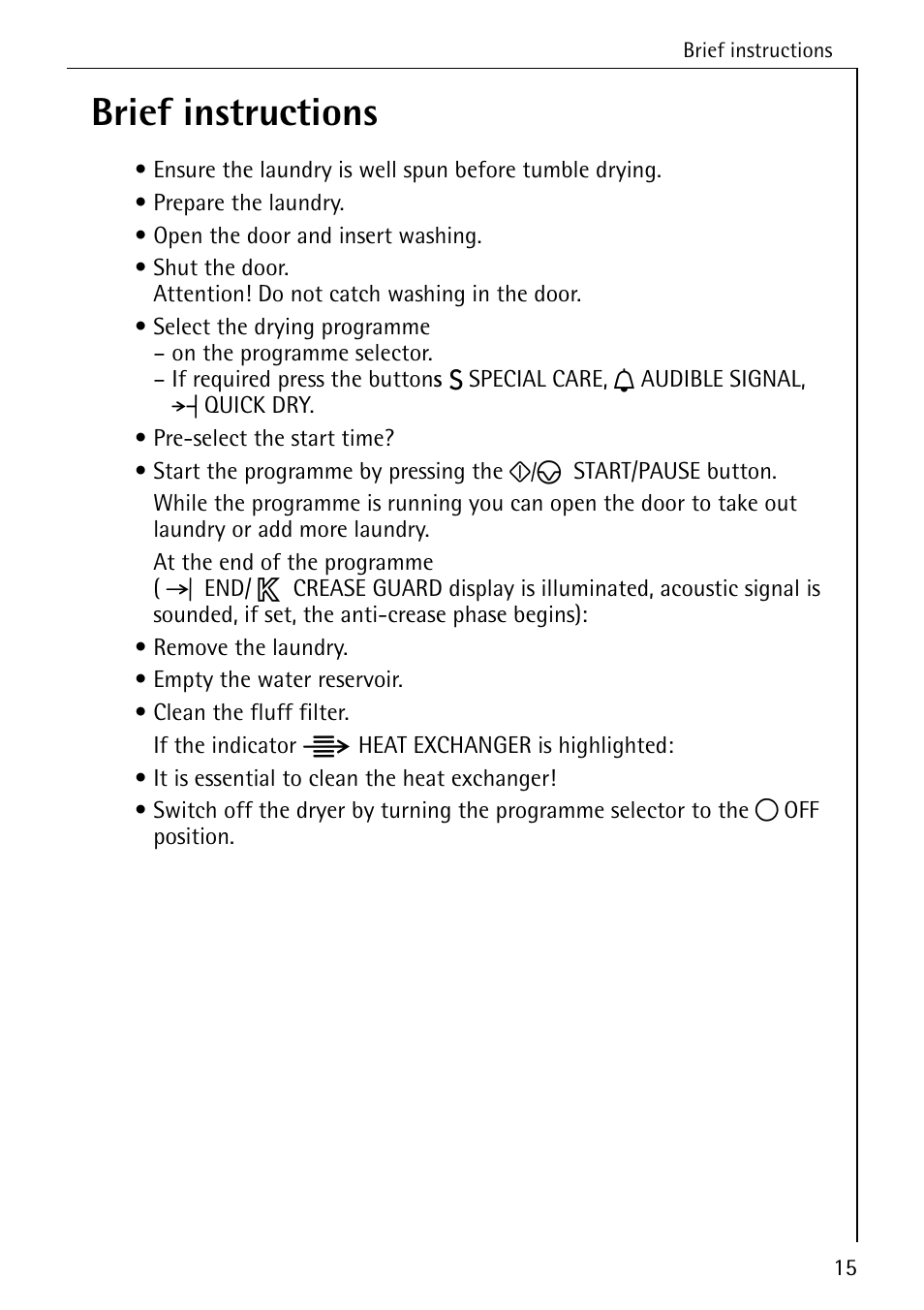 Brief instructions | AEG LAVATHERM 57520 User Manual | Page 15 / 36