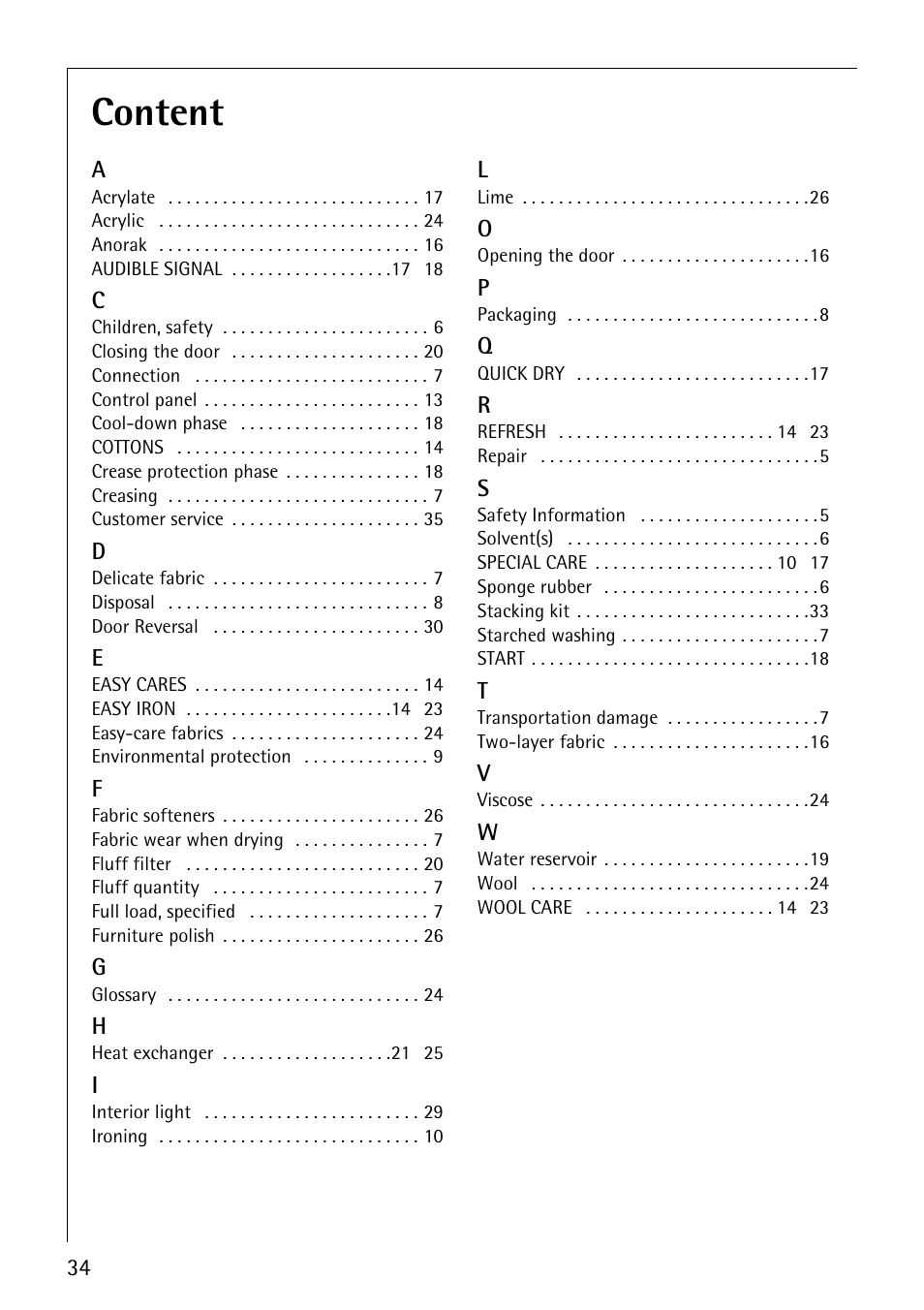 Content | AEG LAVATHERM 57520 User Manual | Page 34 / 36