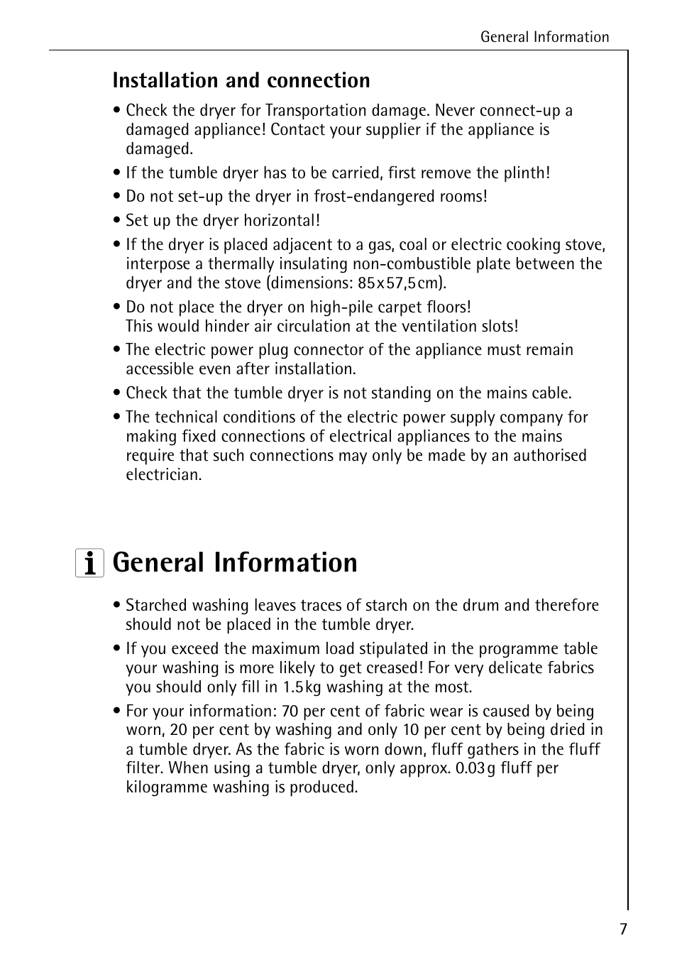 3 general information, Installation and connection | AEG LAVATHERM 57520 User Manual | Page 7 / 36