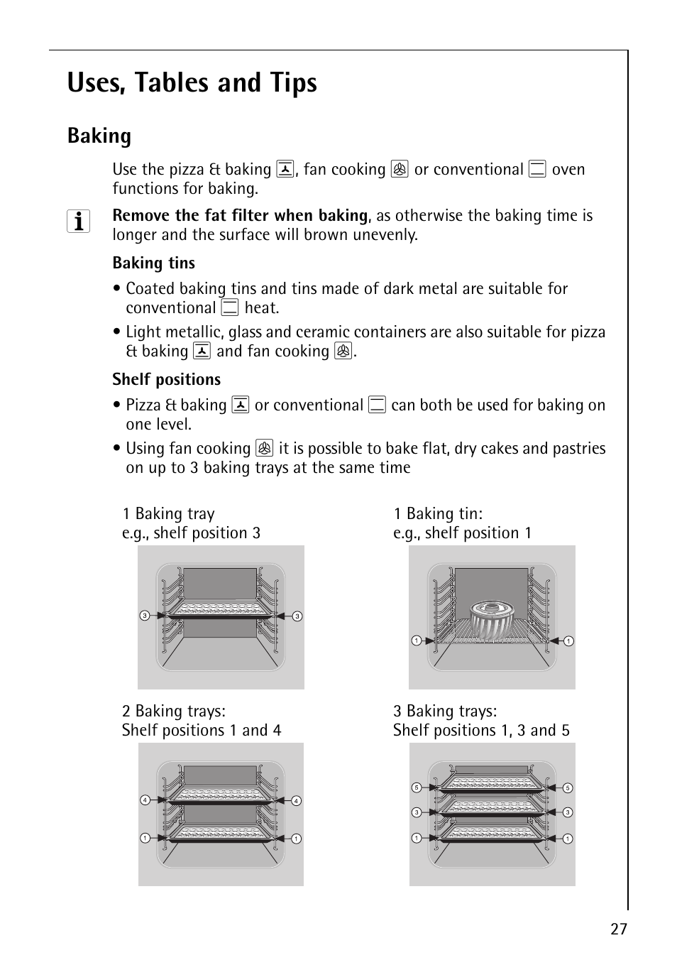 Uses, tables and tips, Baking | AEG COMPETENCE B4130-1 User Manual | Page 27 / 56