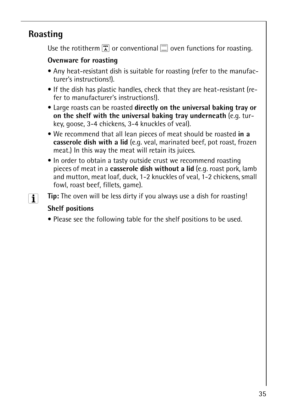 Roasting | AEG COMPETENCE B4130-1 User Manual | Page 35 / 56