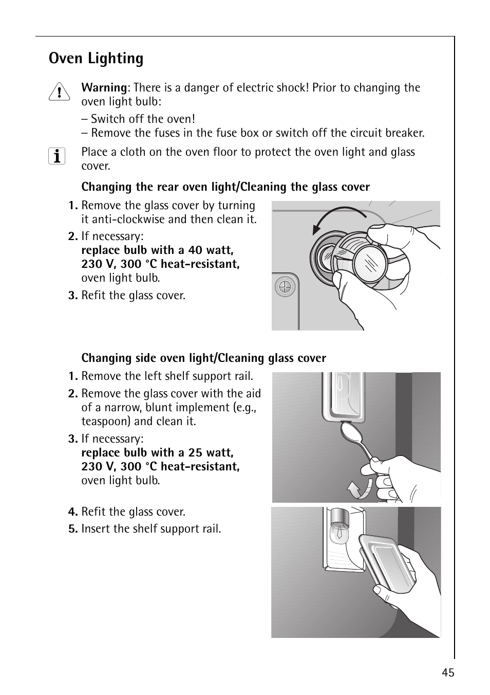 Oven lighting | AEG COMPETENCE B4130-1 User Manual | Page 45 / 56