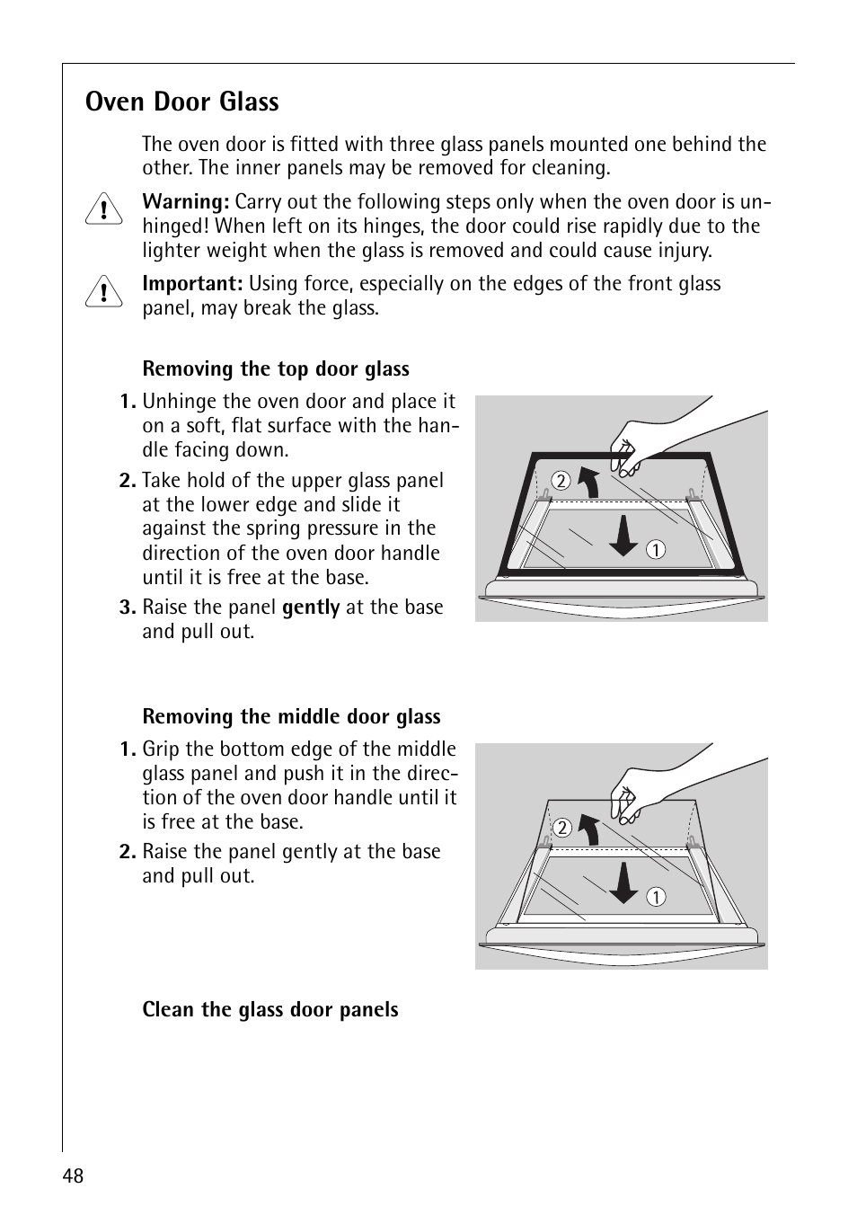 Oven door glass | AEG COMPETENCE B4130-1 User Manual | Page 48 / 56