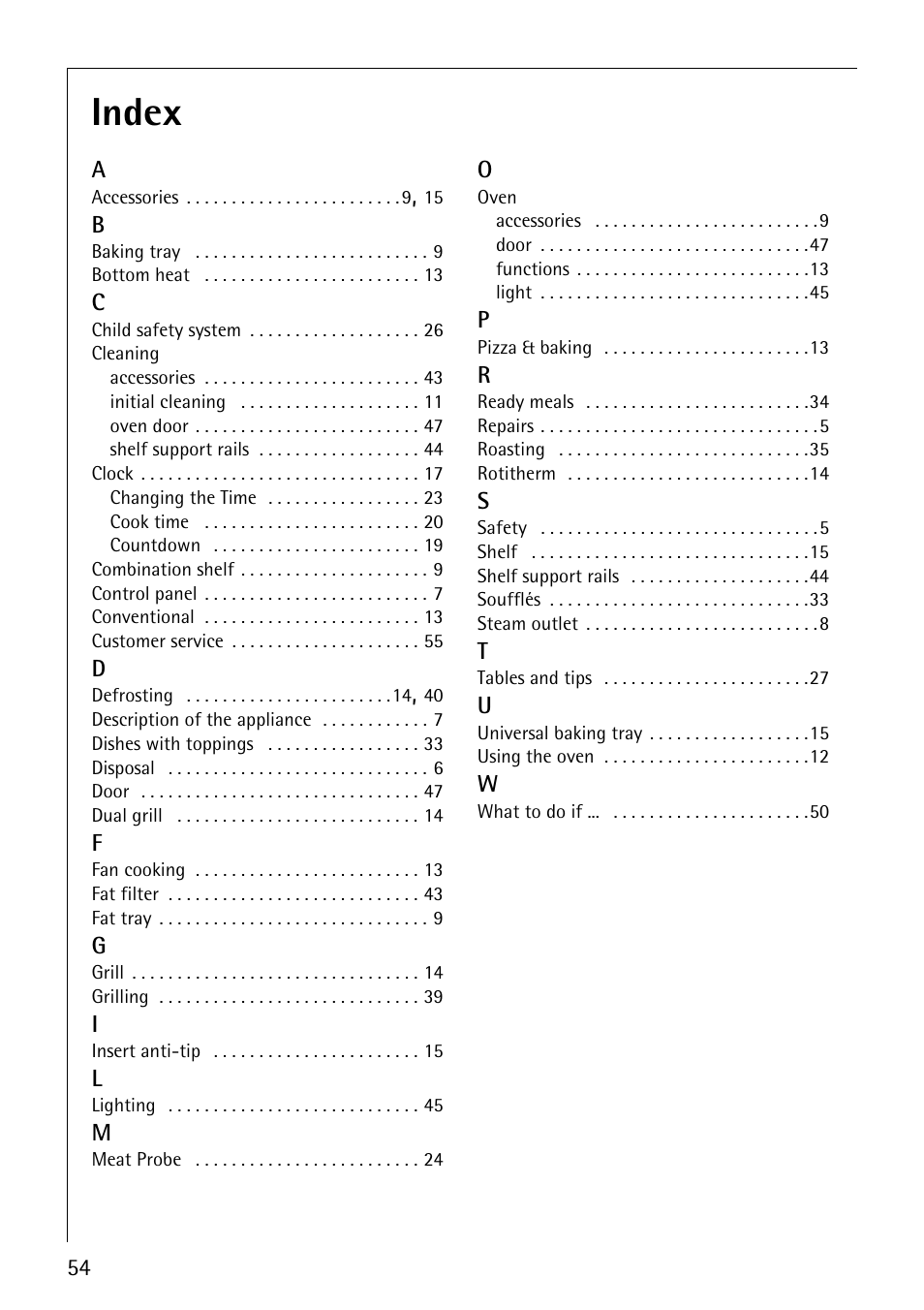 Index | AEG COMPETENCE B4130-1 User Manual | Page 54 / 56