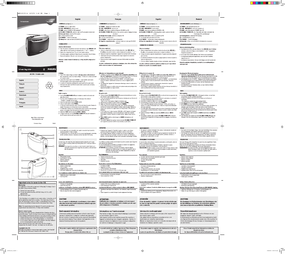 Philips Radio portátil User Manual | 2 pages