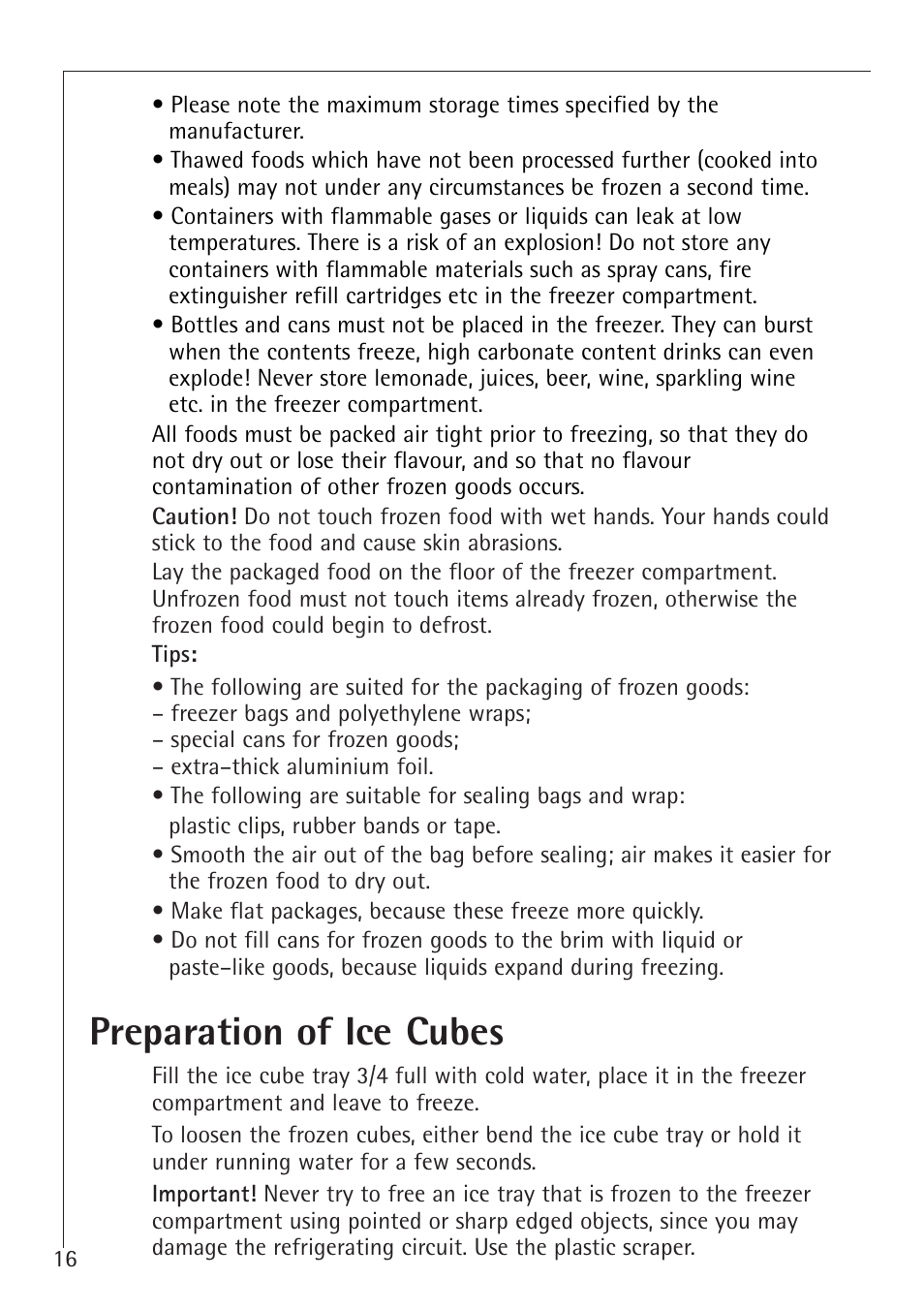 Preparation of ice cubes | AEG Santo 1450-7 TK User Manual | Page 16 / 28
