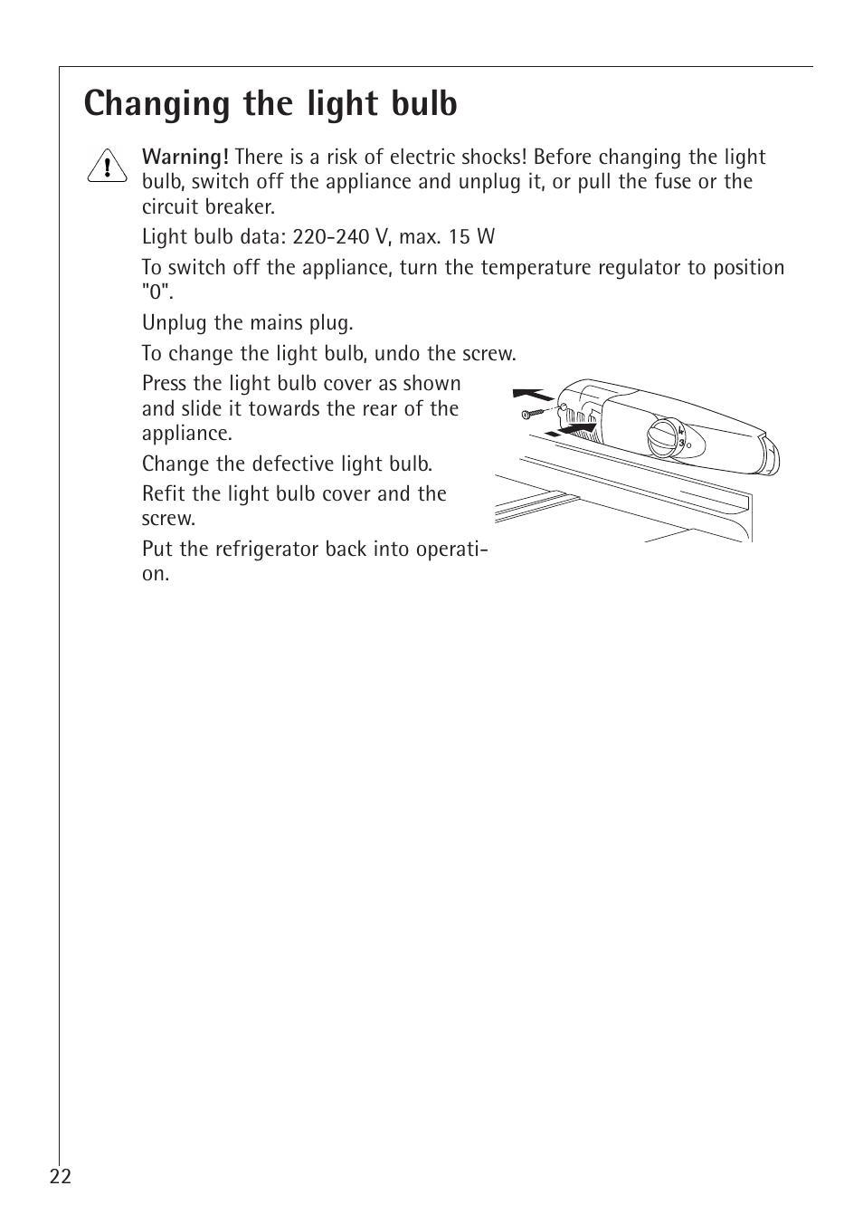 Changing the light bulb | AEG Santo 1450-7 TK User Manual | Page 22 / 28