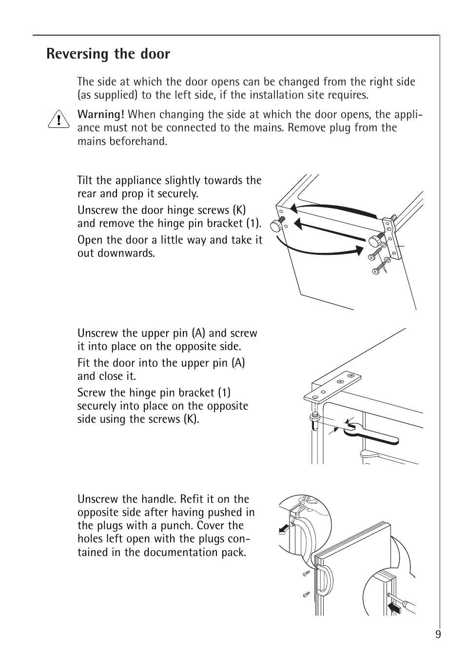 Reversing the door | AEG Santo 1450-7 TK User Manual | Page 9 / 28
