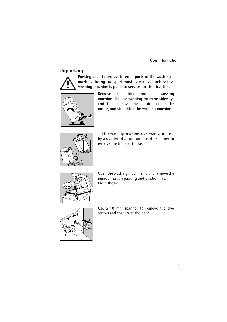 Unpacking | AEG LAVAMAT 4520 User Manual | Page 31 / 36