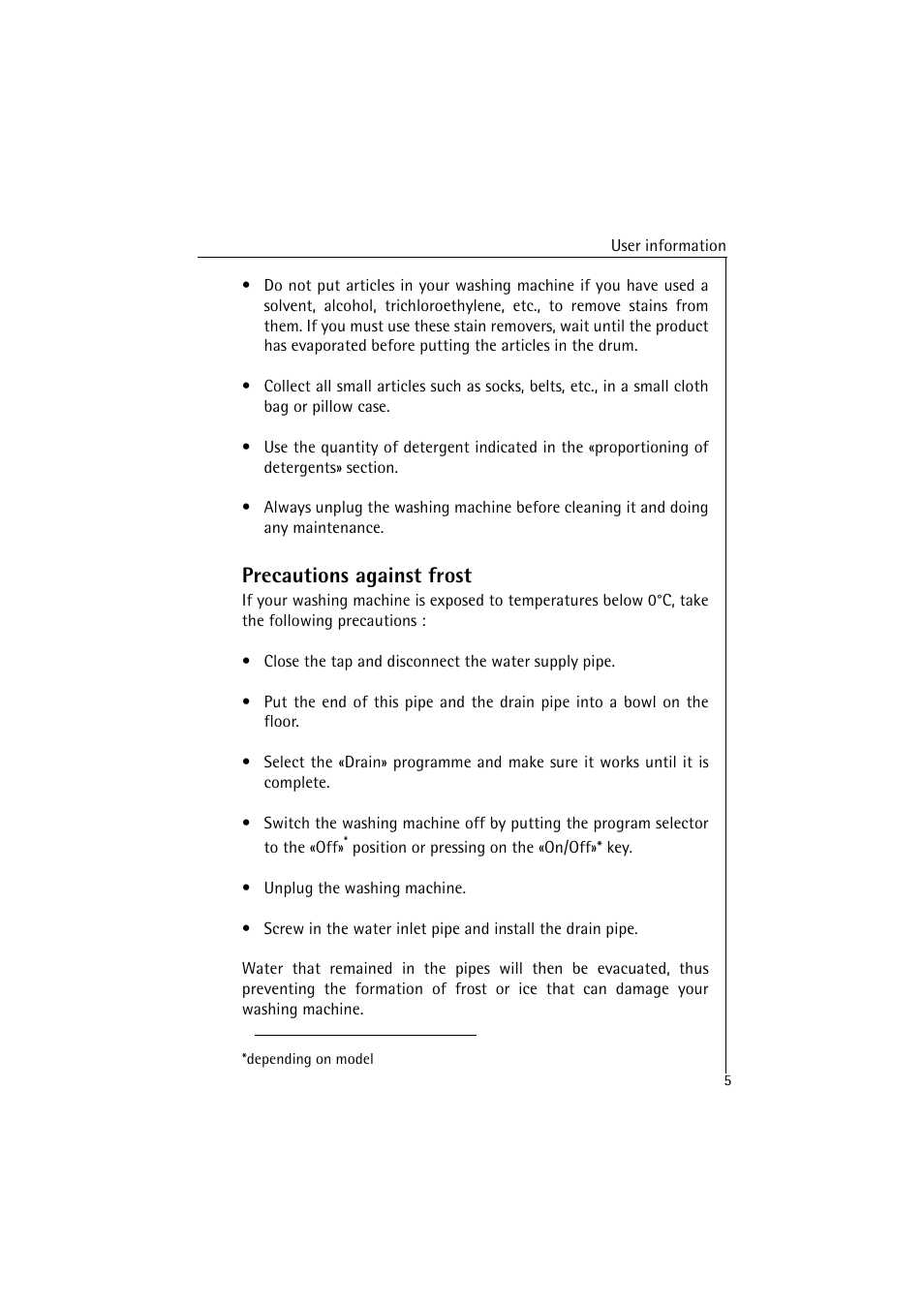 Precautions against frost | AEG LAVAMAT 4520 User Manual | Page 5 / 36