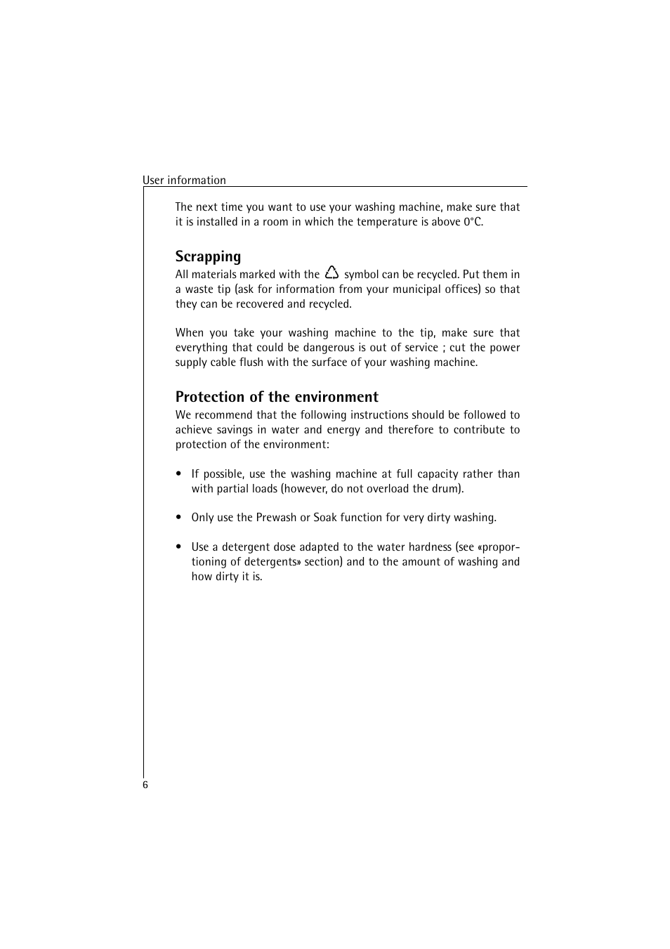 Scrapping, Protection of the environment | AEG LAVAMAT 4520 User Manual | Page 6 / 36