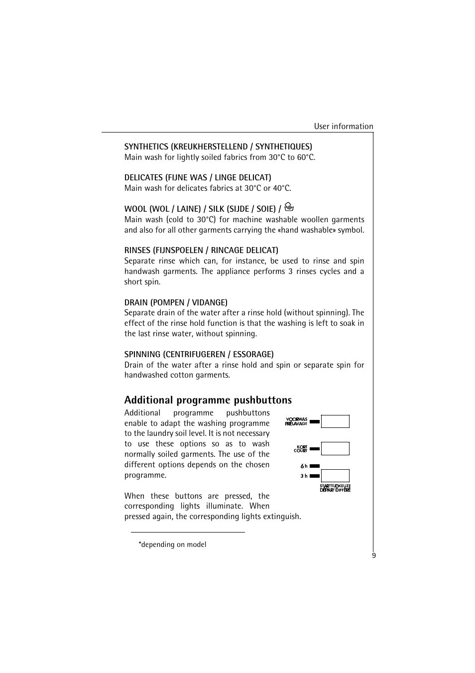 Additional programme pushbuttons | AEG LAVAMAT 4520 User Manual | Page 9 / 36