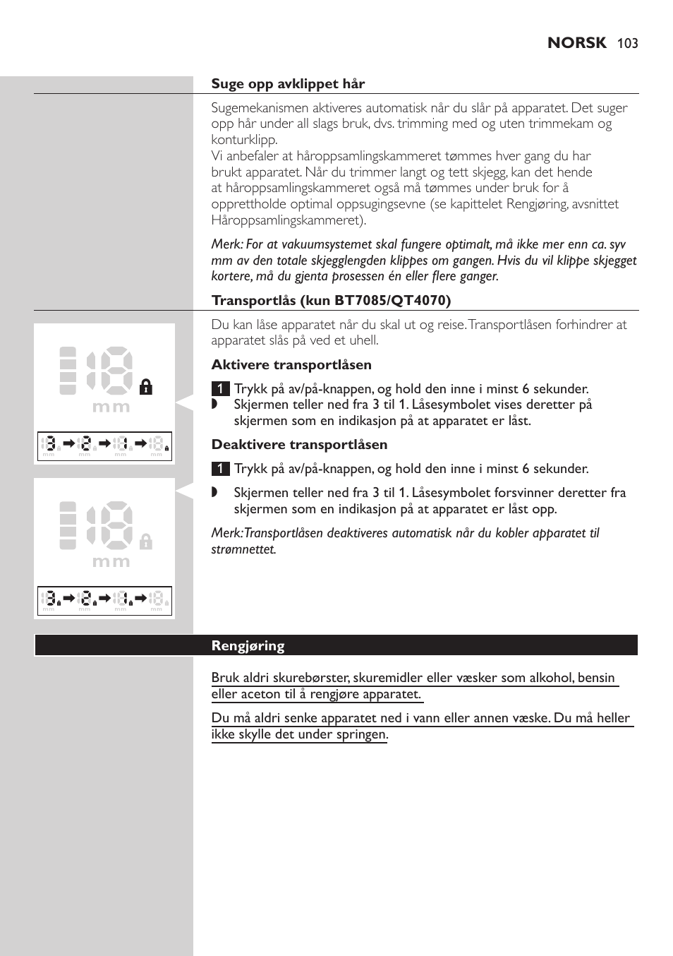 Philips BEARDTRIMMER Series 7000 barbero con sistema de aspiración User Manual | Page 103 / 140