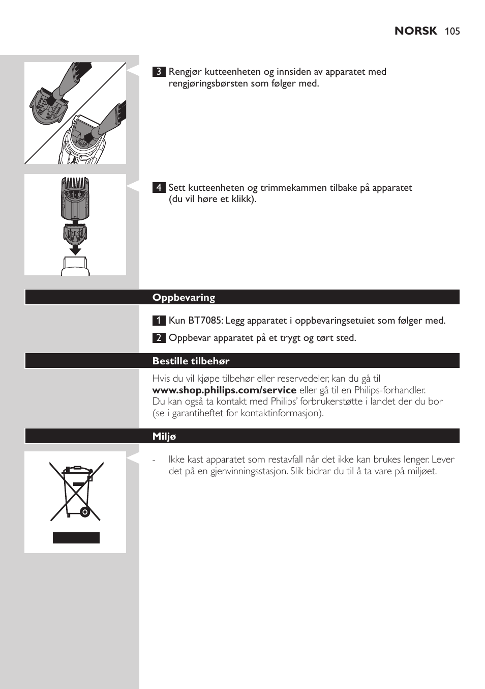Philips BEARDTRIMMER Series 7000 barbero con sistema de aspiración User Manual | Page 105 / 140