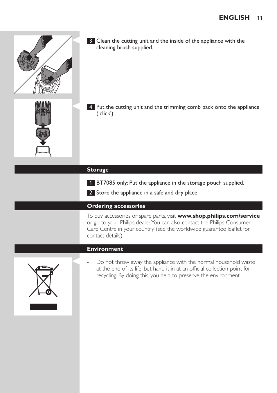 Philips BEARDTRIMMER Series 7000 barbero con sistema de aspiración User Manual | Page 11 / 140