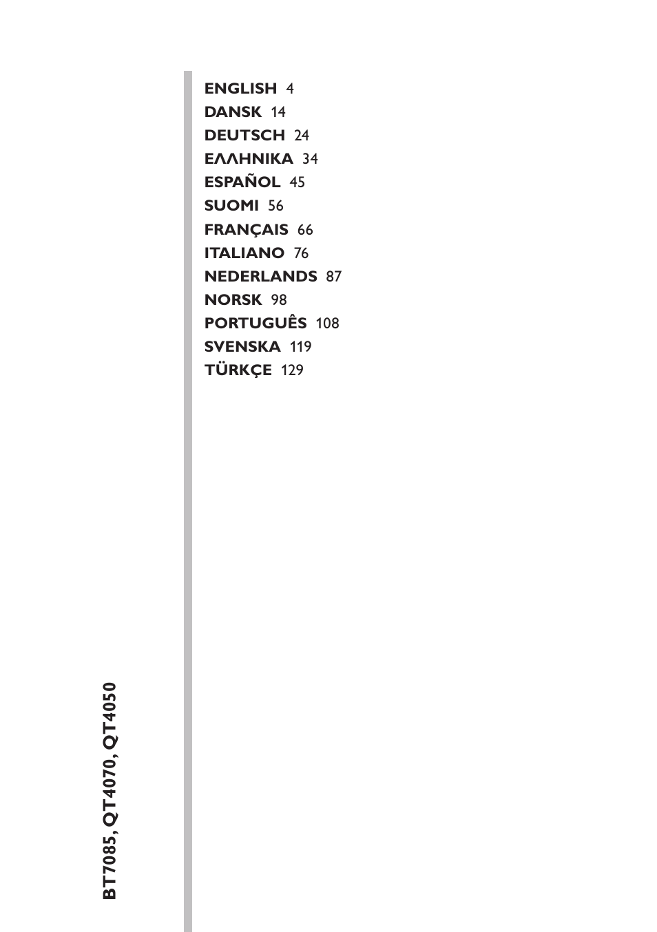 Table of content | Philips BEARDTRIMMER Series 7000 barbero con sistema de aspiración User Manual | Page 3 / 140