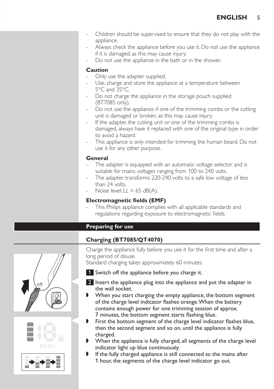 Philips BEARDTRIMMER Series 7000 barbero con sistema de aspiración User Manual | Page 5 / 140