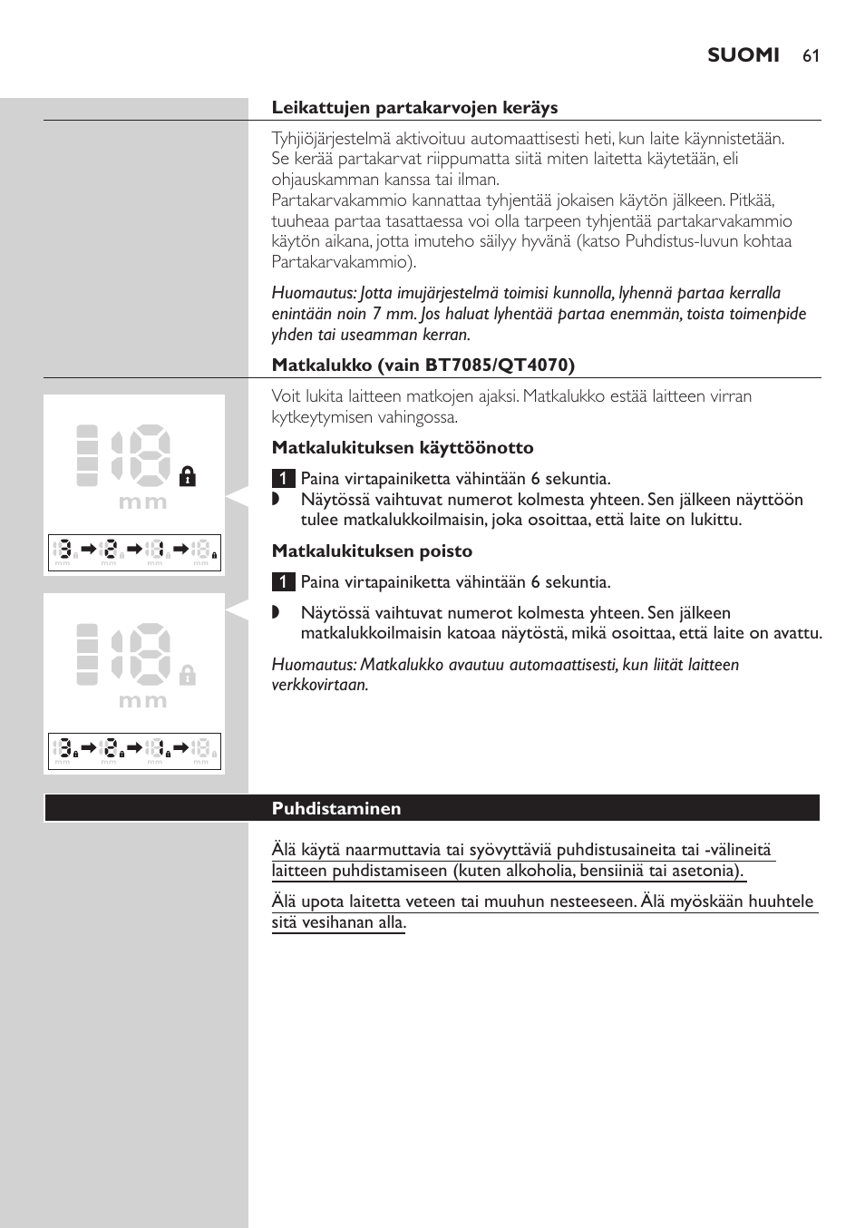 Philips BEARDTRIMMER Series 7000 barbero con sistema de aspiración User Manual | Page 61 / 140