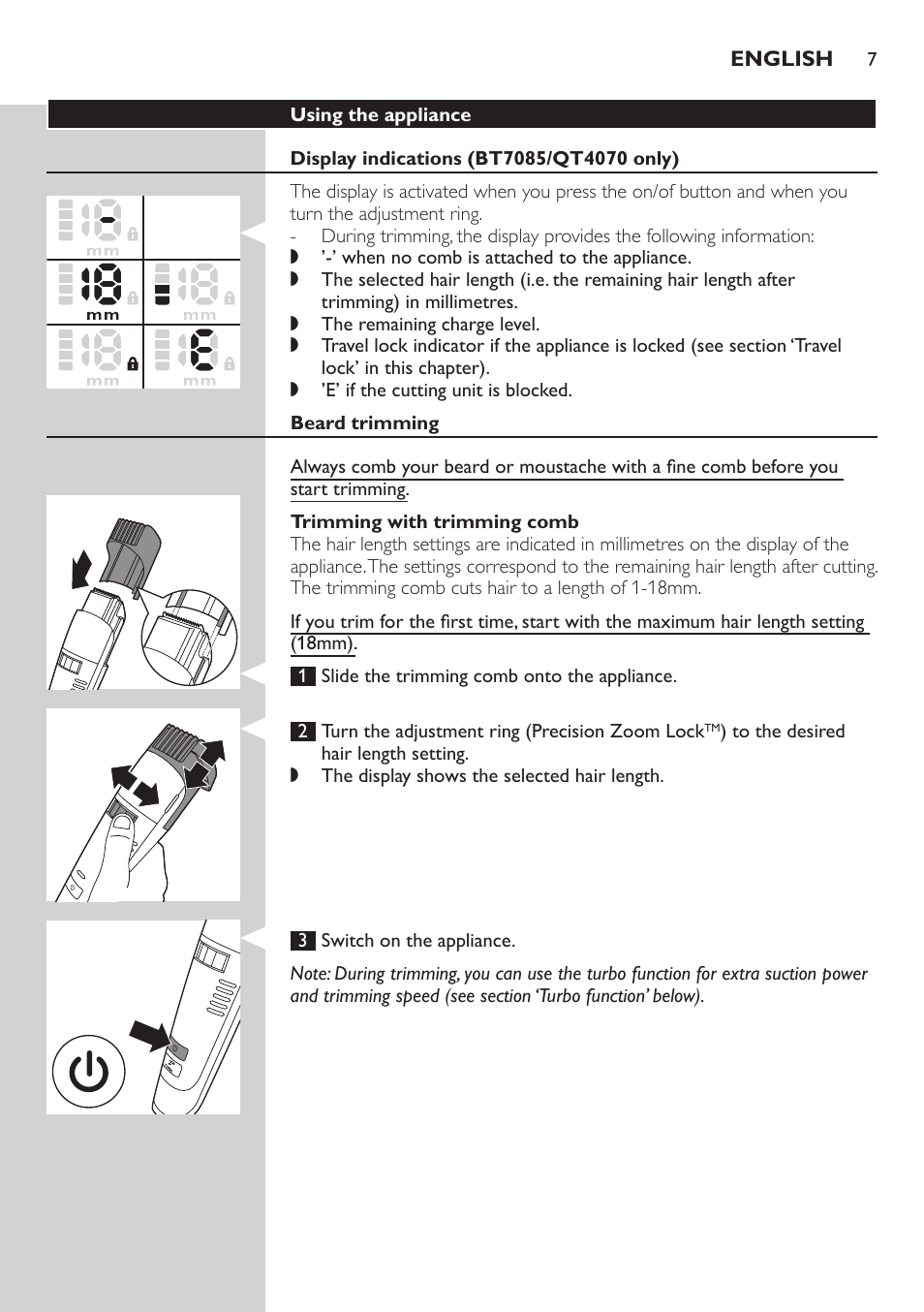 Philips BEARDTRIMMER Series 7000 barbero con sistema de aspiración User Manual | Page 7 / 140