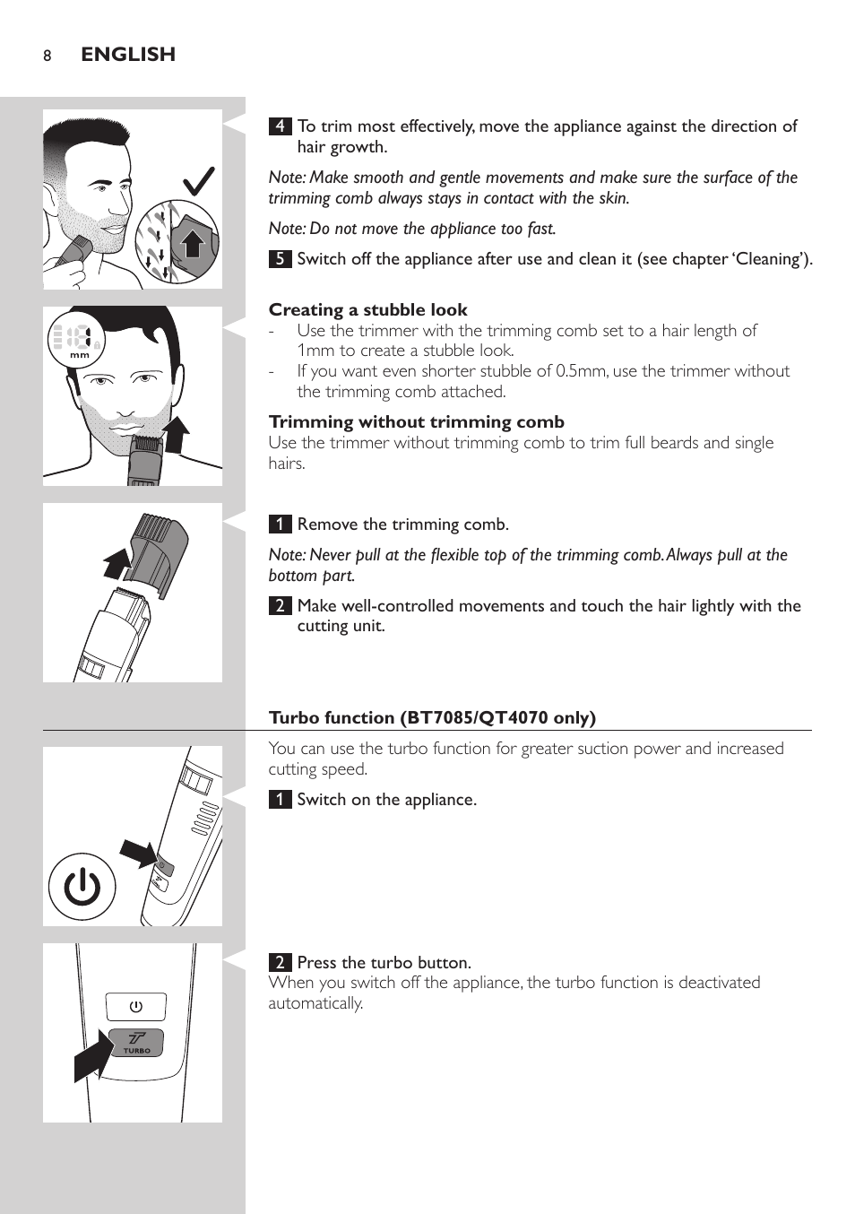 Philips BEARDTRIMMER Series 7000 barbero con sistema de aspiración User Manual | Page 8 / 140