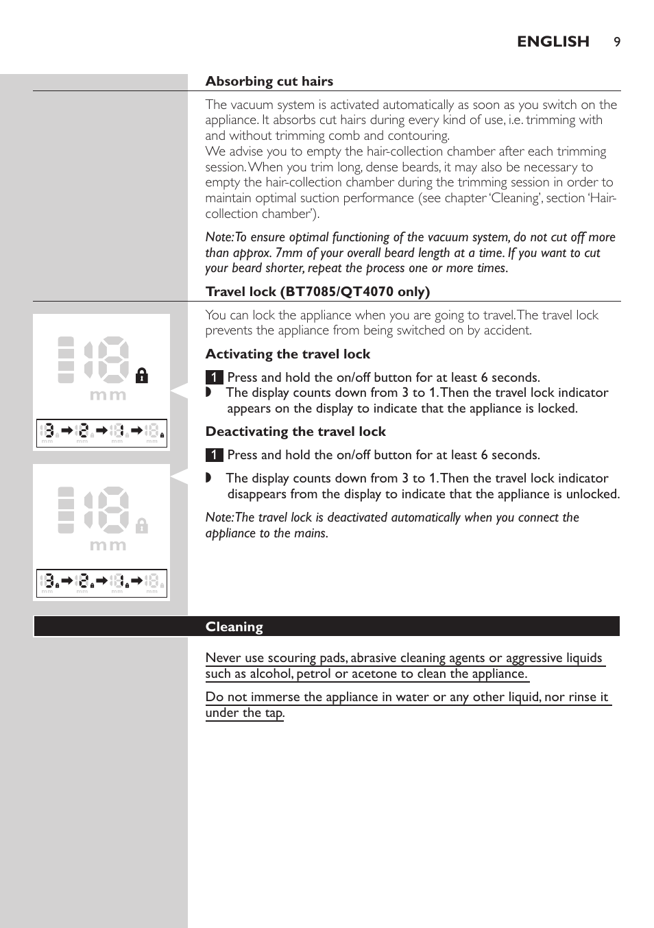 Philips BEARDTRIMMER Series 7000 barbero con sistema de aspiración User Manual | Page 9 / 140
