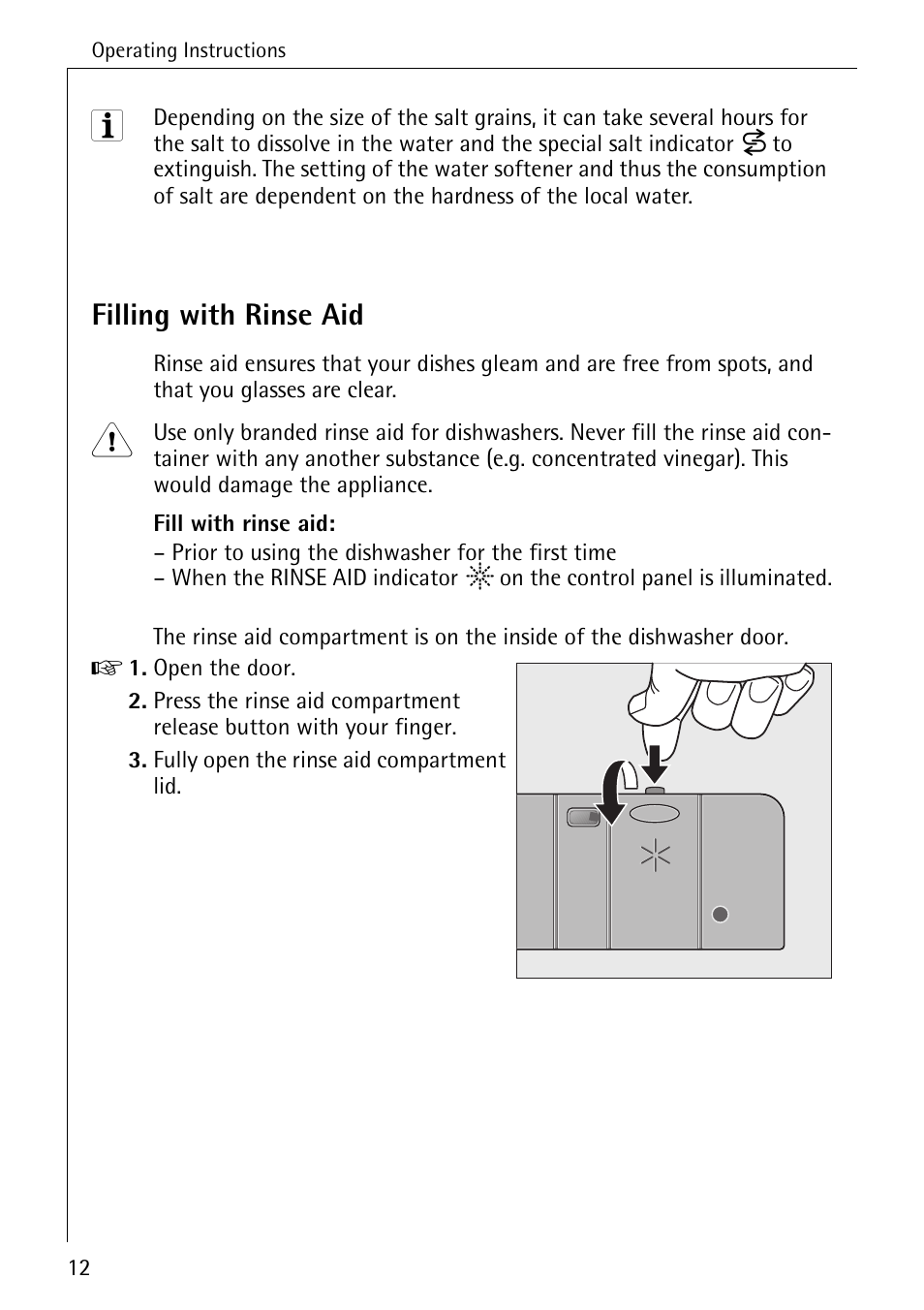 Filling with rinse aid | AEG 50800 User Manual | Page 12 / 44