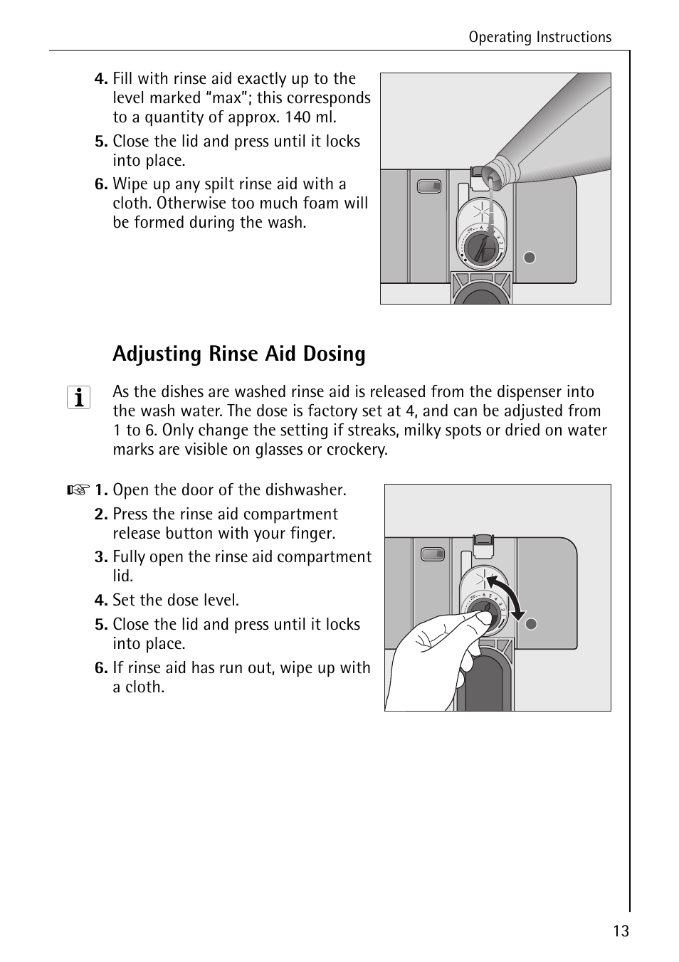 Adjusting rinse aid dosing | AEG 50800 User Manual | Page 13 / 44
