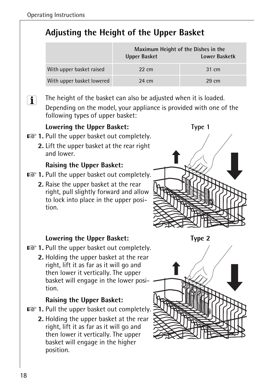 Adjusting the height of the upper basket | AEG 50800 User Manual | Page 18 / 44