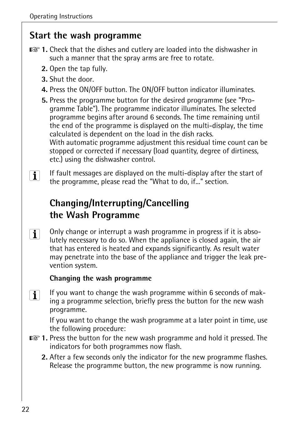 Start the wash programme | AEG 50800 User Manual | Page 22 / 44