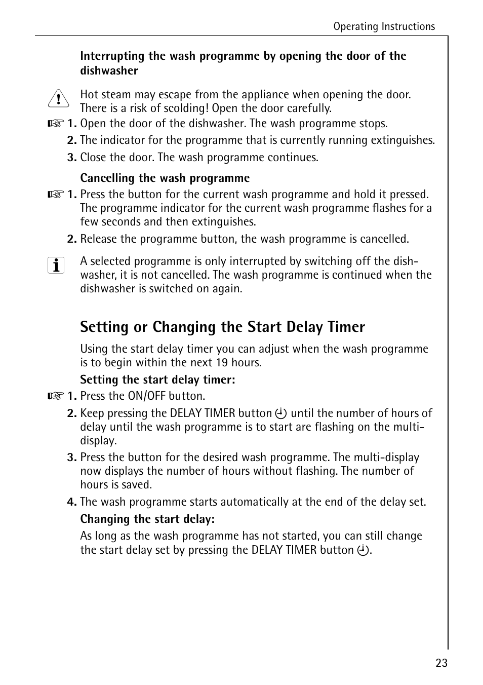 Setting or changing the start delay timer | AEG 50800 User Manual | Page 23 / 44