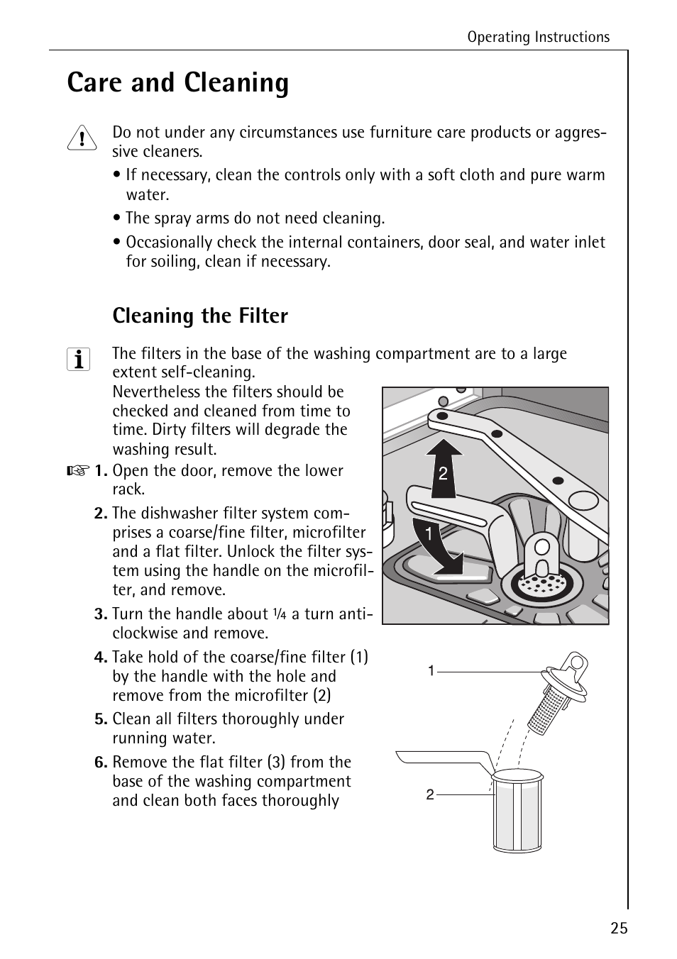 Care and cleaning, Cleaning the filter | AEG 50800 User Manual | Page 25 / 44