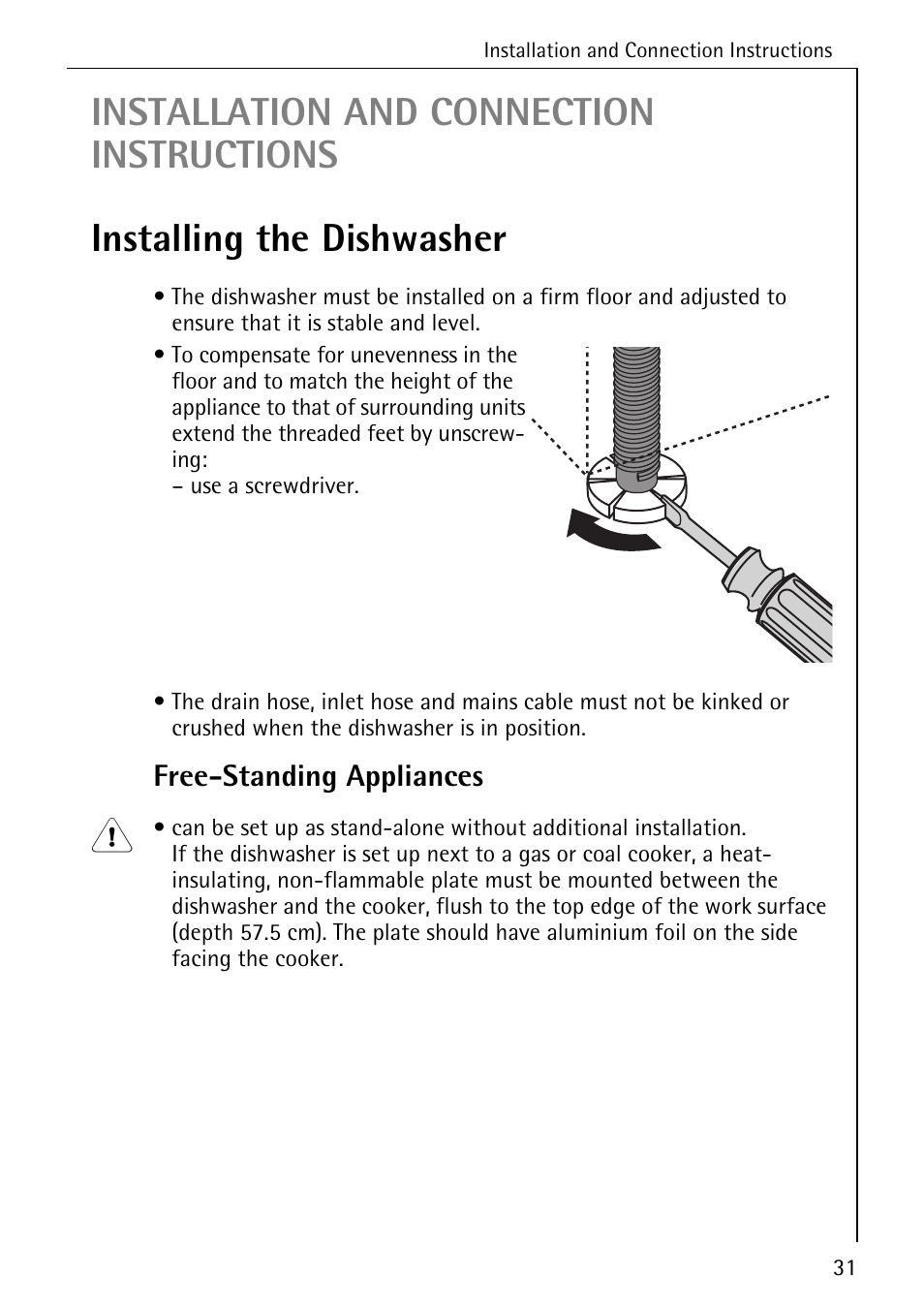 Free-standing appliances | AEG 50800 User Manual | Page 31 / 44
