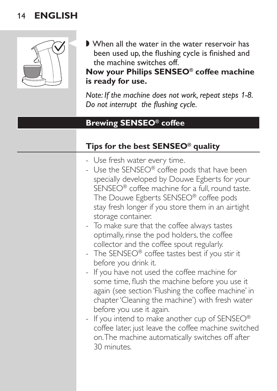 English | Philips SENSEO® Viva Café Machine à café à dosettes User Manual | Page 14 / 118