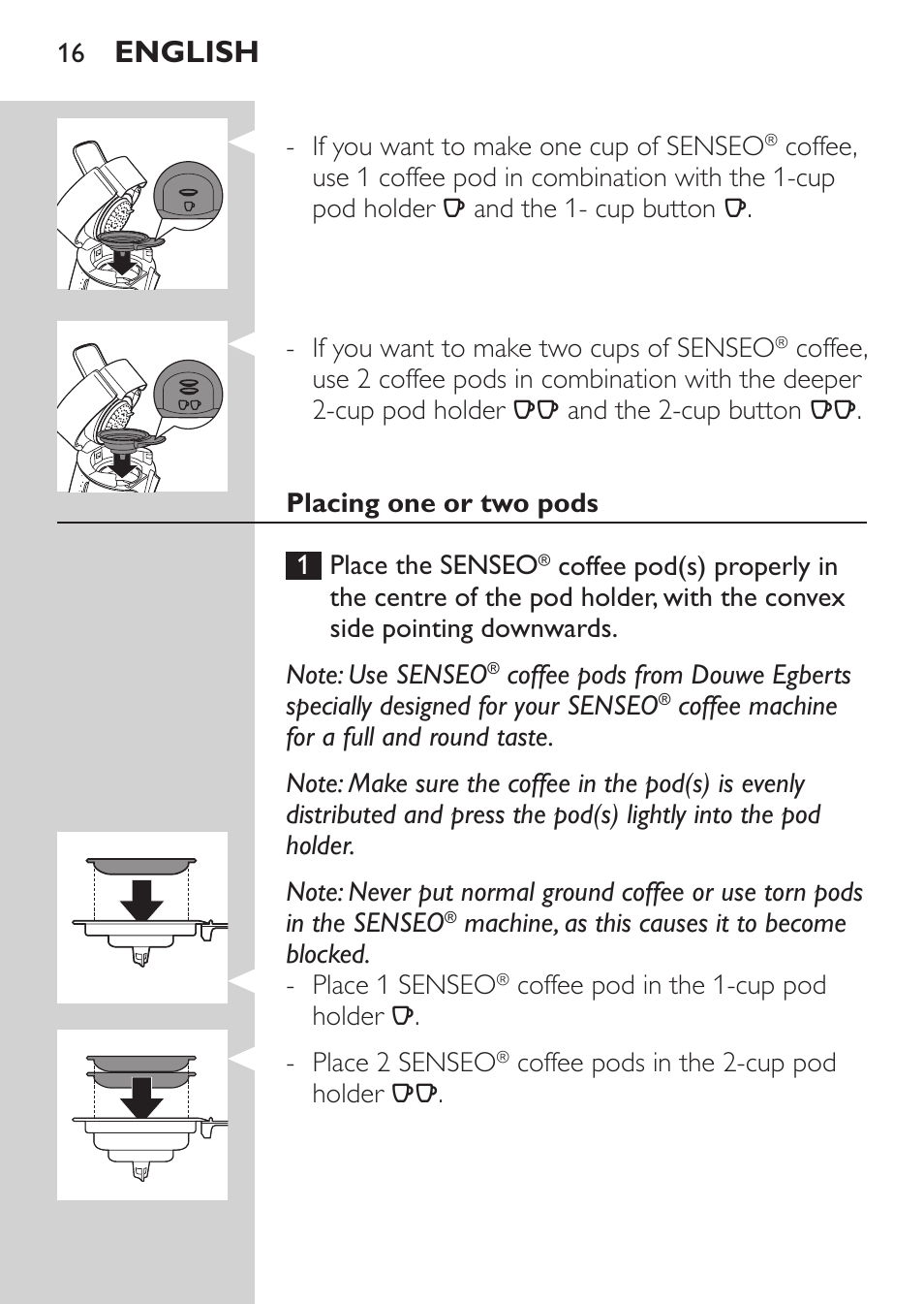 English | Philips SENSEO® Viva Café Machine à café à dosettes User Manual | Page 16 / 118