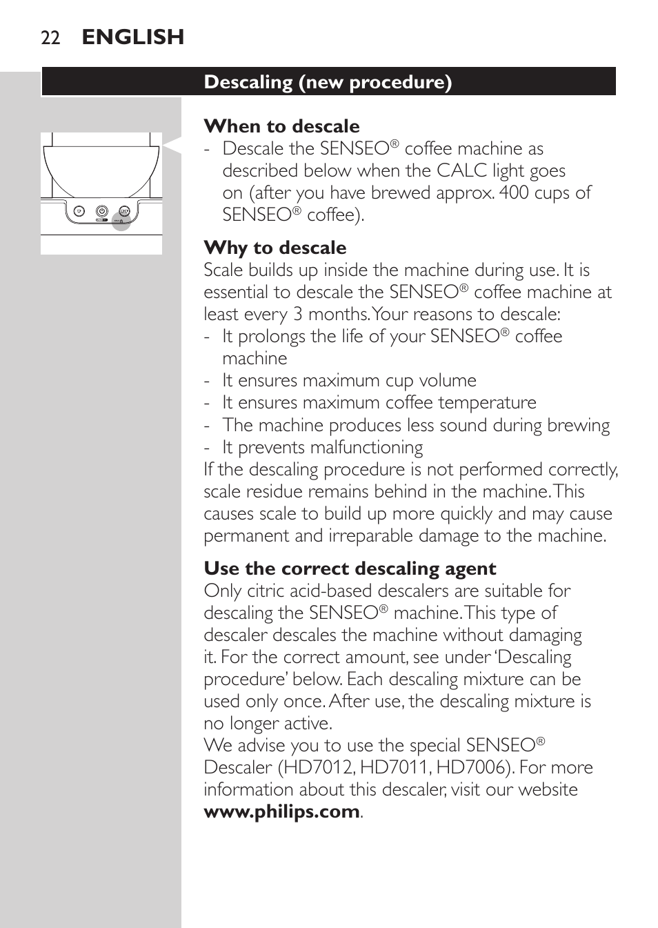 English | Philips SENSEO® Viva Café Machine à café à dosettes User Manual | Page 22 / 118