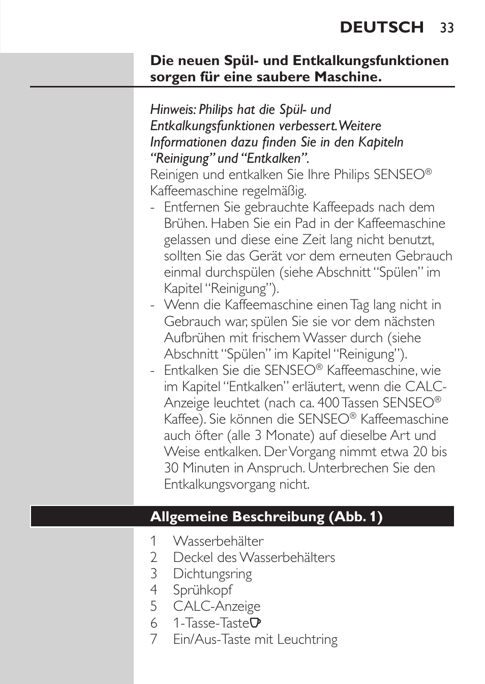 Deutsch | Philips SENSEO® Viva Café Machine à café à dosettes User Manual | Page 33 / 118