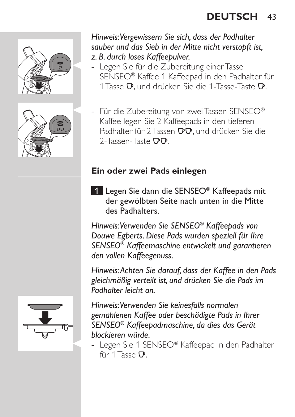Deutsch | Philips SENSEO® Viva Café Machine à café à dosettes User Manual | Page 43 / 118