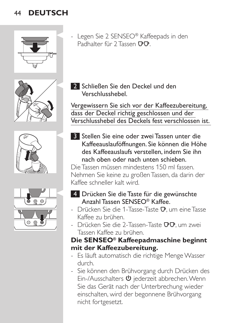 Deutsch | Philips SENSEO® Viva Café Machine à café à dosettes User Manual | Page 44 / 118