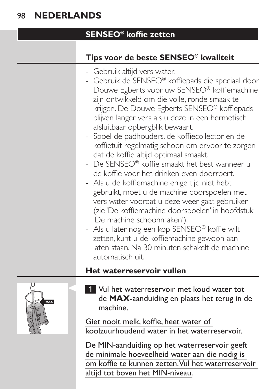 Nederlands | Philips SENSEO® Viva Café Machine à café à dosettes User Manual | Page 98 / 118